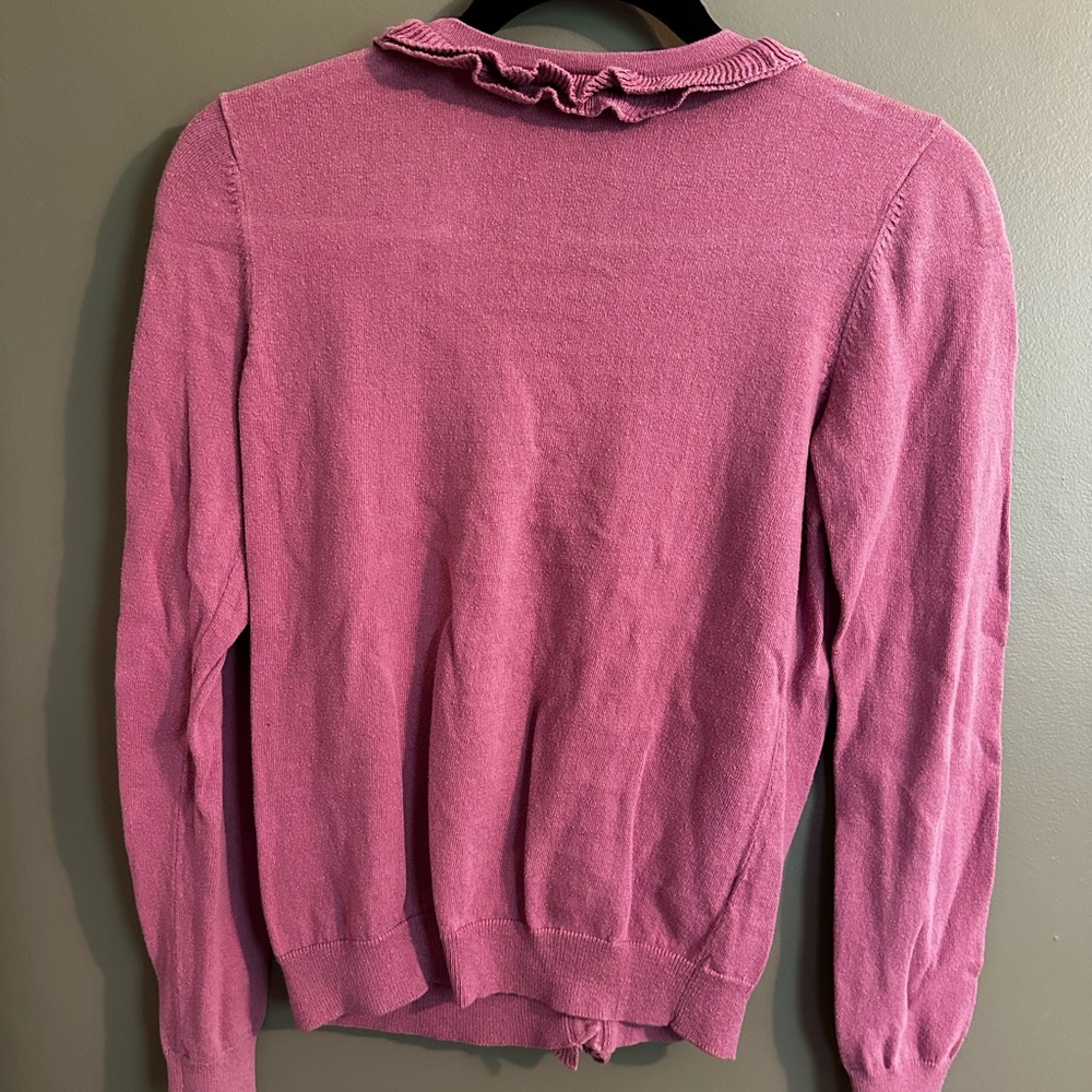 LOFT Women's Pink Ruffle Cardigan - Picture 3 of 3